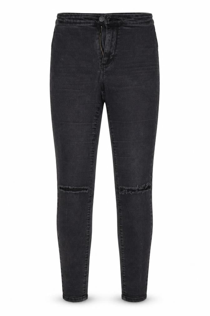 Front view of Denim Co women’s black denim skinny jeans, size UK 8, 25-inch leg