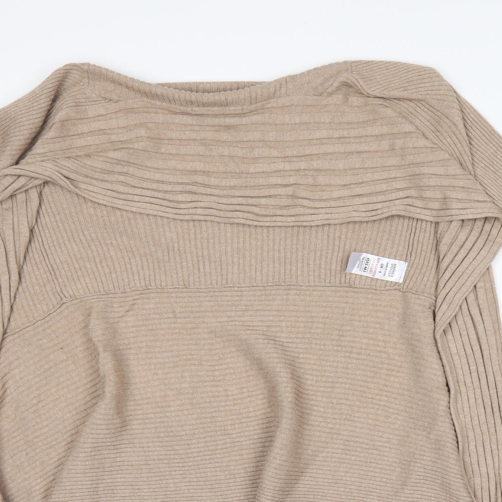 M&S Womens Beige Striped  Cardigan Jumper Size 8
