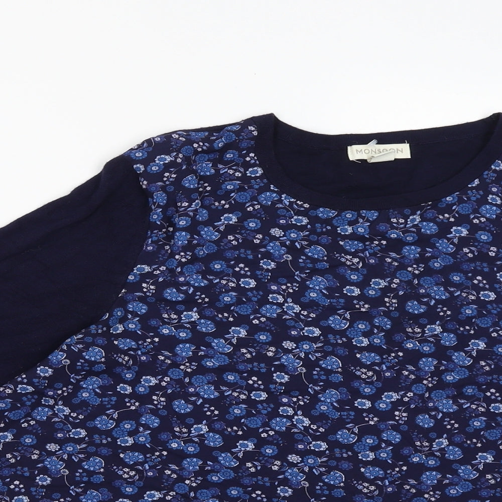 Monsoon Womens Blue Floral  Pullover Jumper Size 14