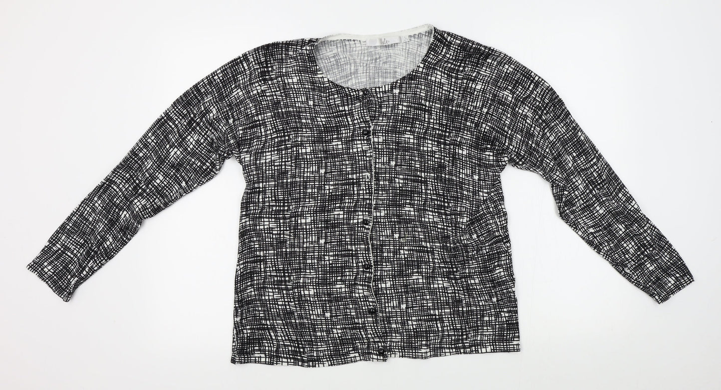 Isle Womens Black Geometric  Cardigan Jumper Size L
