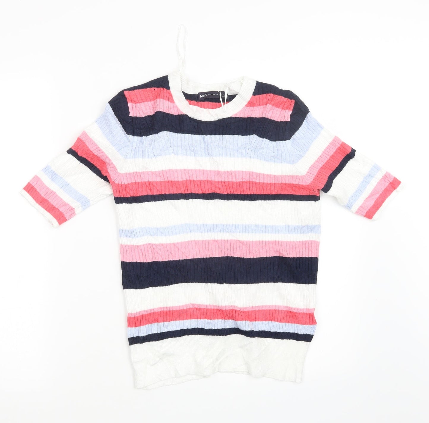 Marks and Spencer Womens Pink Striped Knit Pullover Jumper Size 12