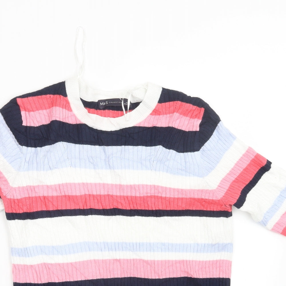 Marks and Spencer Womens Pink Striped Knit Pullover Jumper Size 12