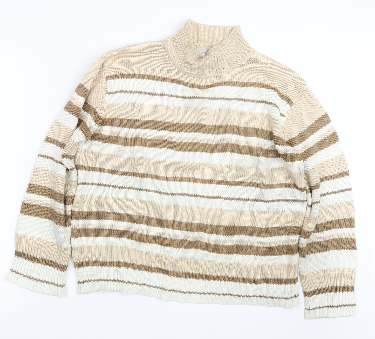 Bonmarché Womens Beige Striped Knit Pullover Jumper Size L