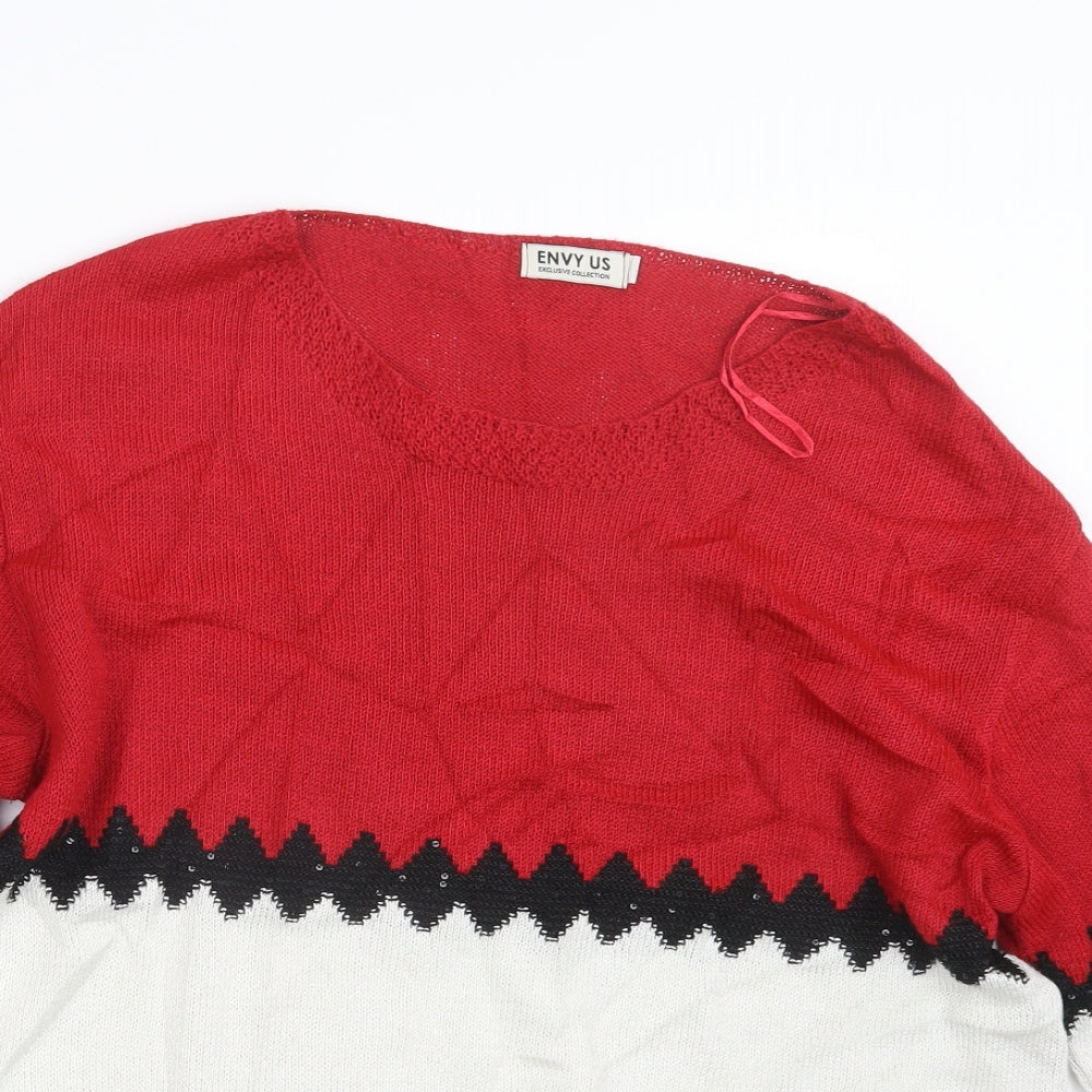 Envy Us Womens Red  Knit Pullover Jumper Size XL
