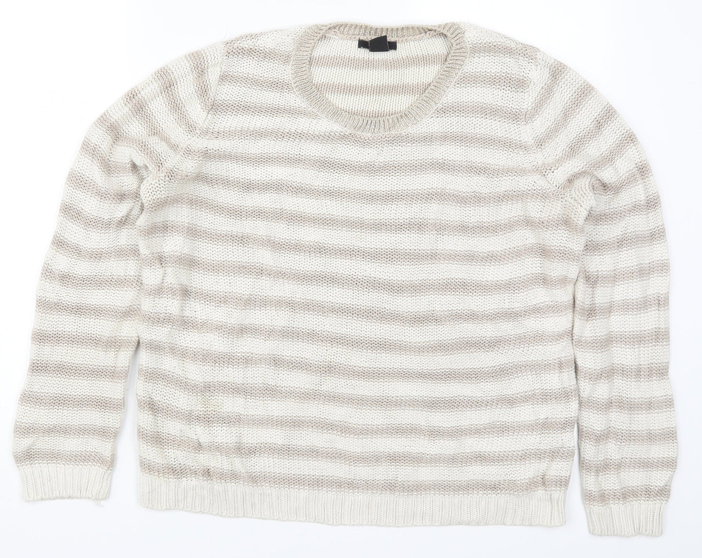 H&M Womens Beige Striped Knit Pullover Jumper Size M