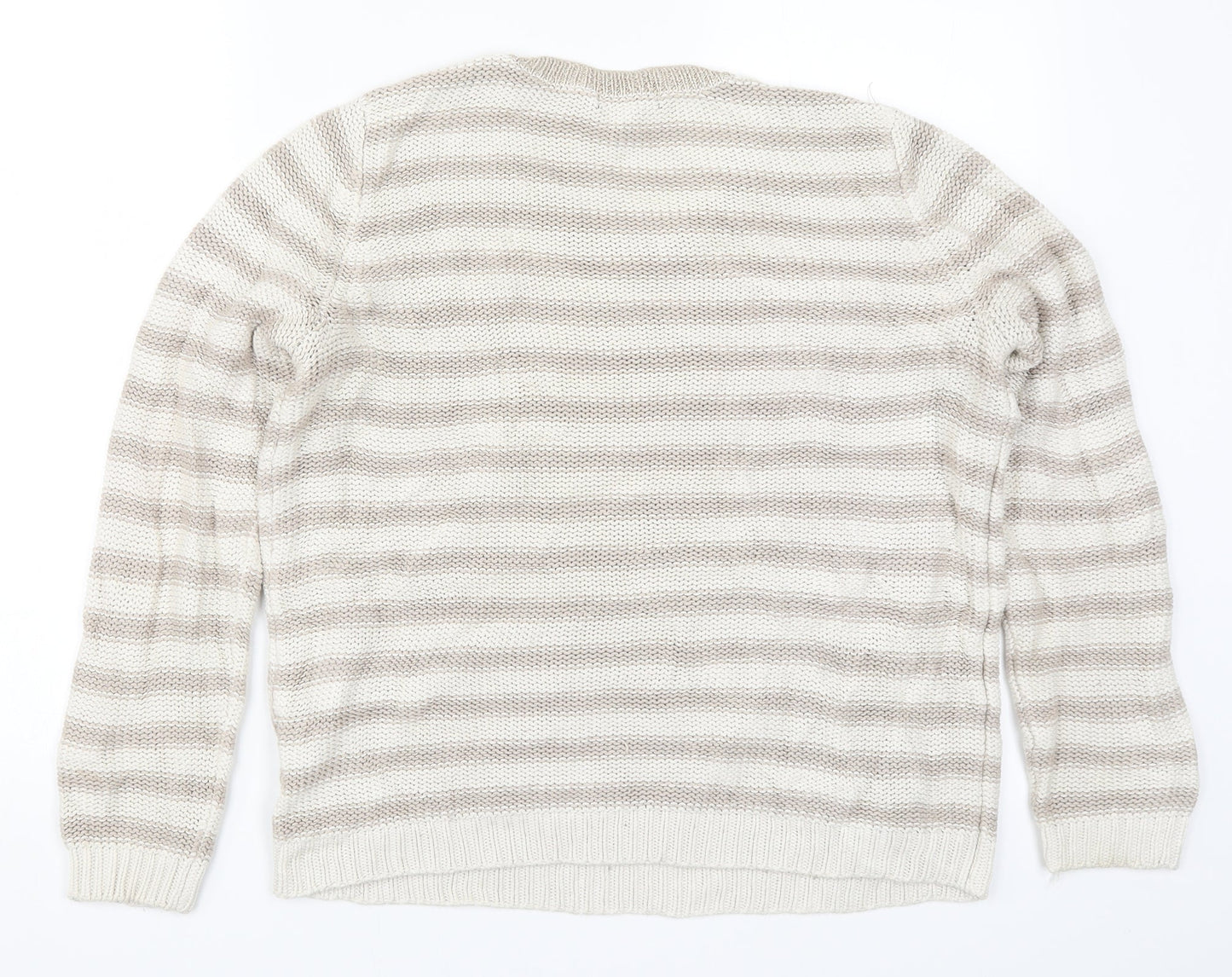 H&M Womens Beige Striped Knit Pullover Jumper Size M