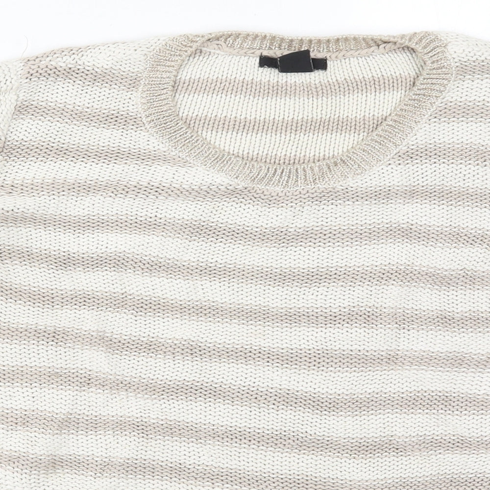 H&M Womens Beige Striped Knit Pullover Jumper Size M