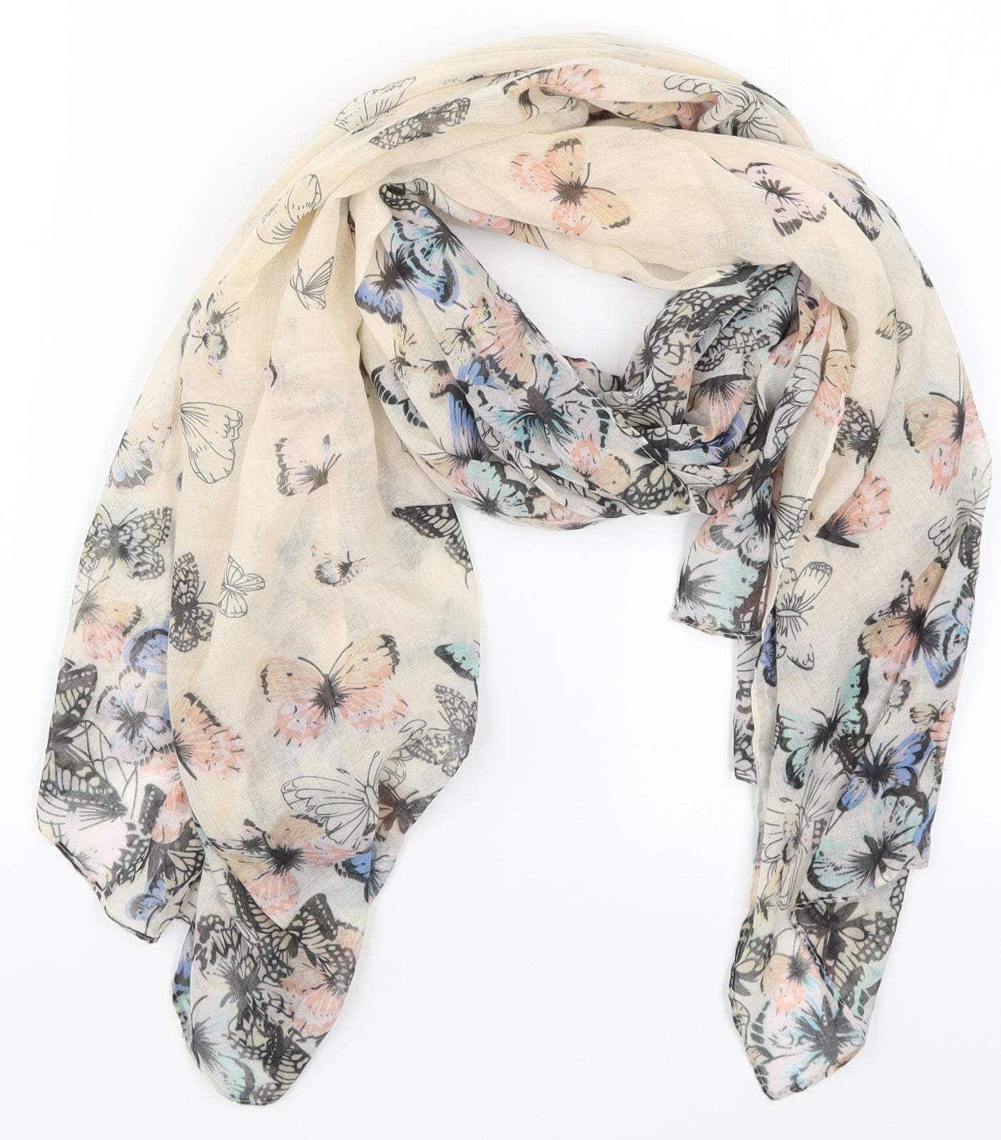 Preworn Womens Beige    Scarf   - Butterflies