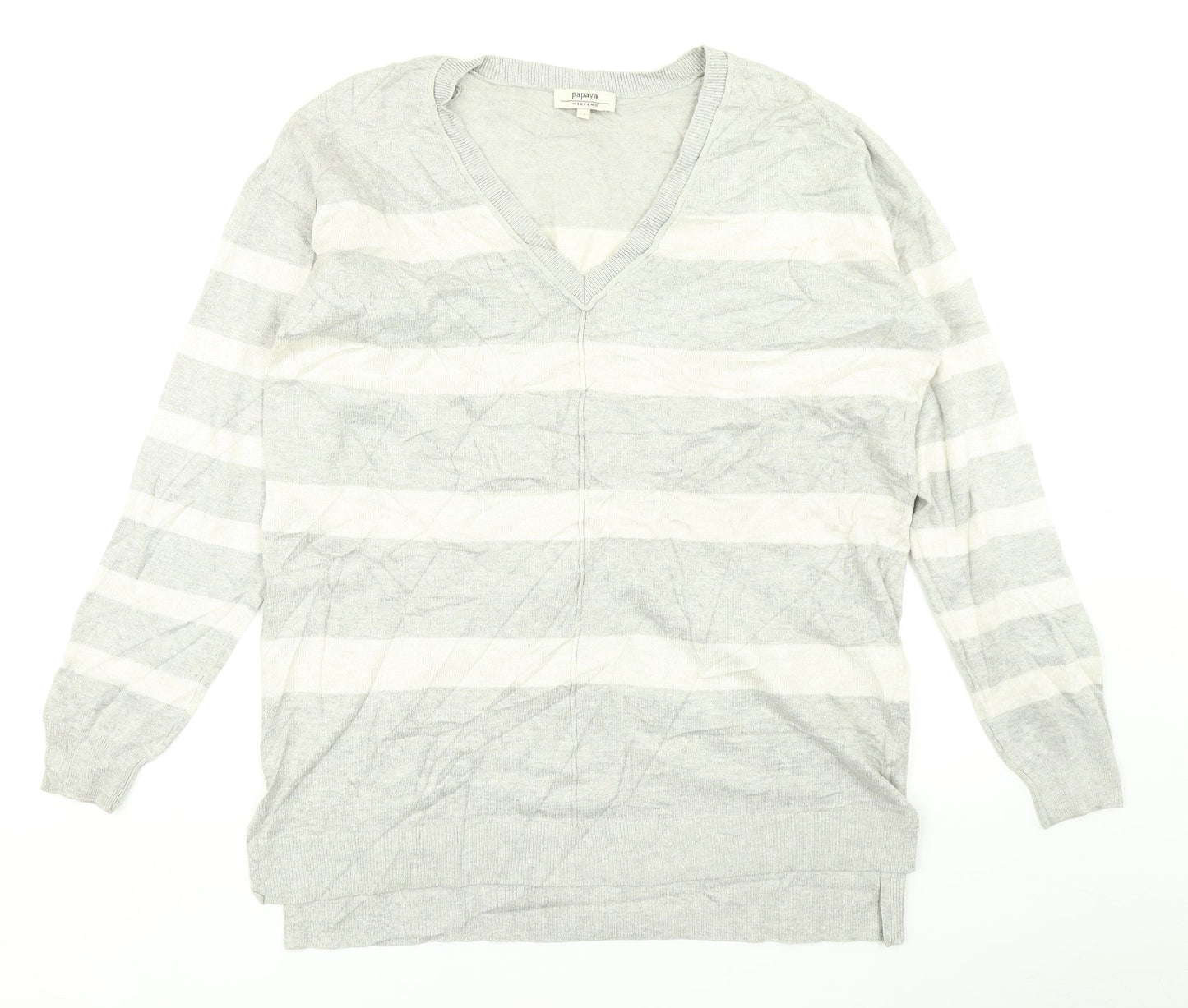 Papaya Womens Grey Striped Knit Pullover Jumper Size M