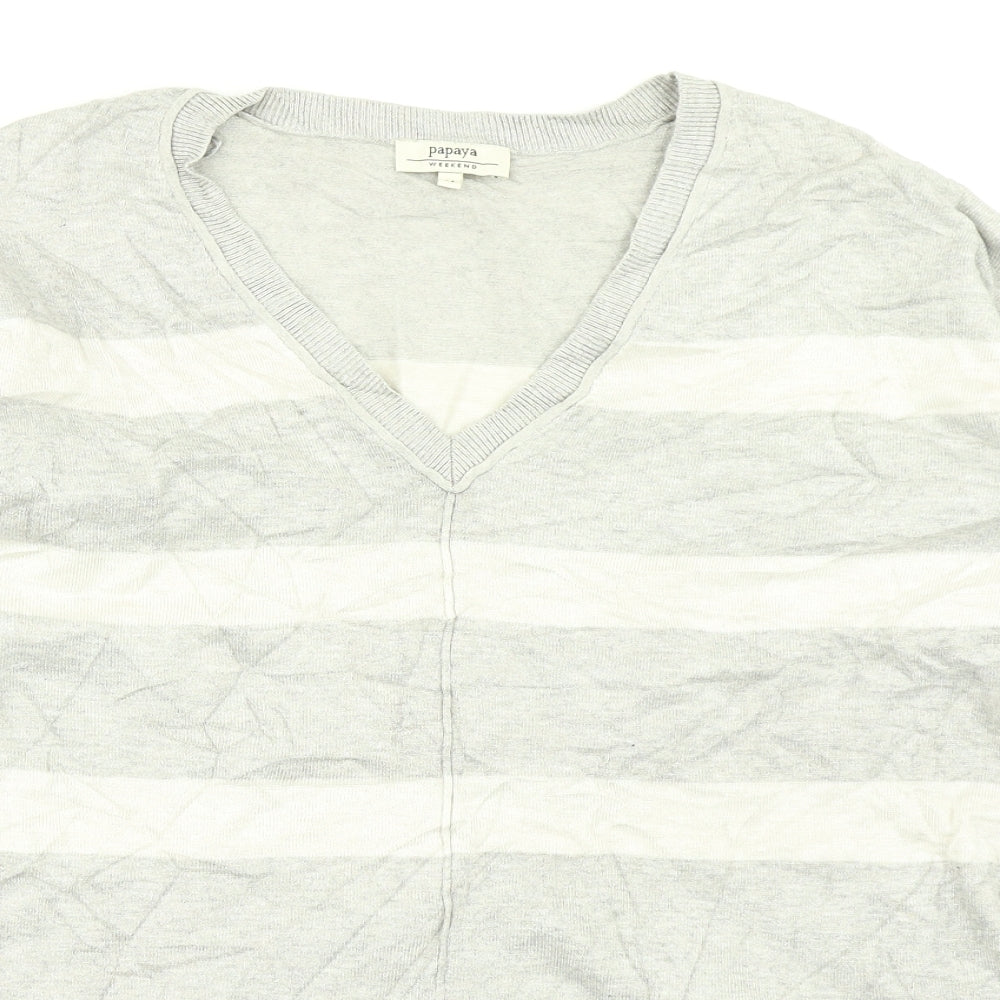 Papaya Womens Grey Striped Knit Pullover Jumper Size M