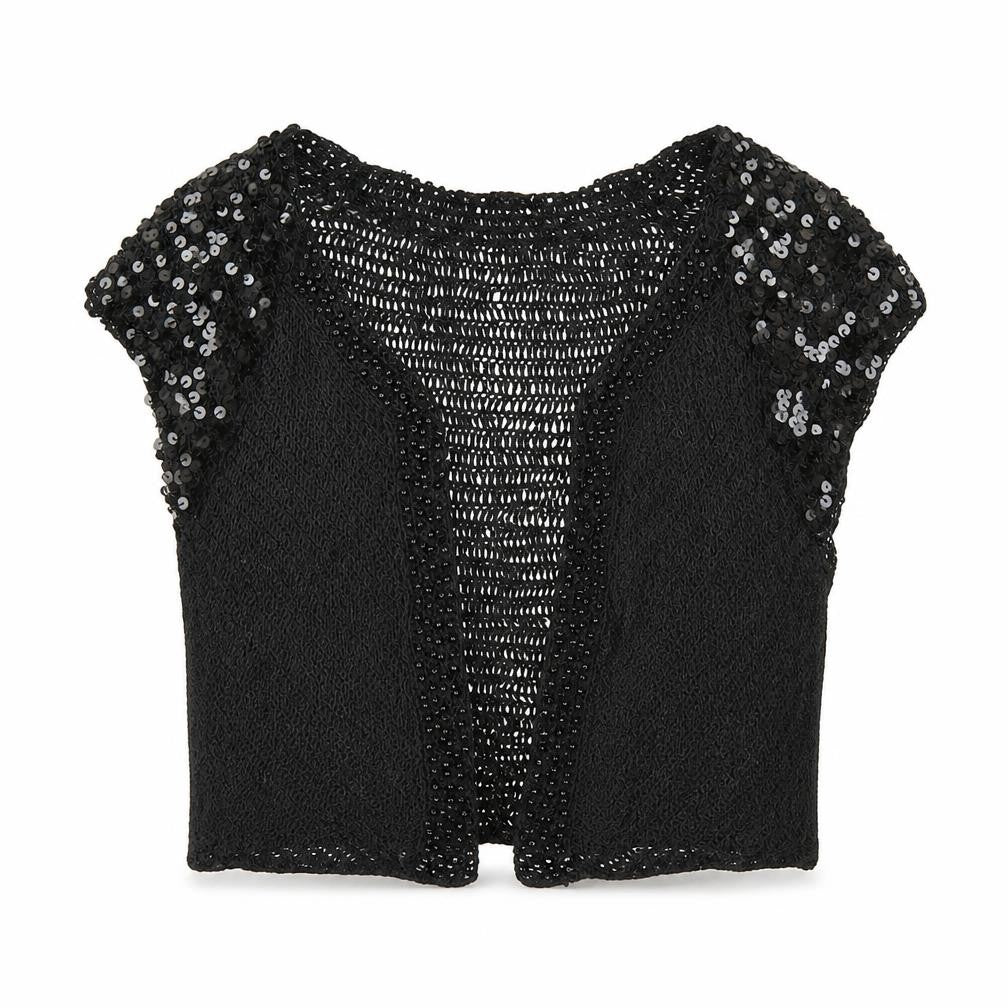 Front view of Savoir women’s black knit cardigan jumper, size UK 10