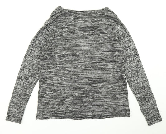 Preworn Womens Grey Striped Knit Basic T-Shirt Size 12