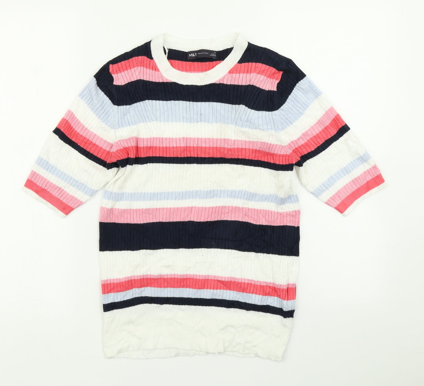 M&S Collection Womens Pink Striped Knit Pullover Jumper Size 12