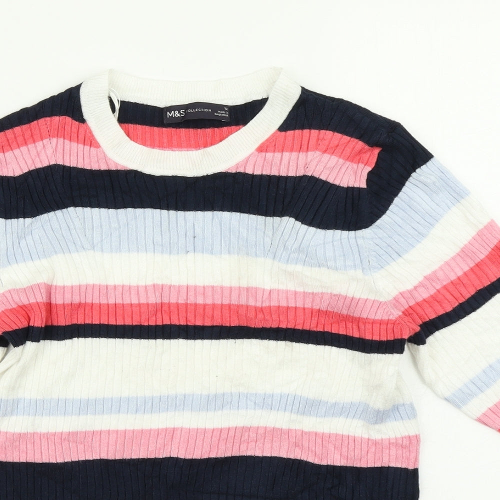 M&S Collection Womens Pink Striped Knit Pullover Jumper Size 12