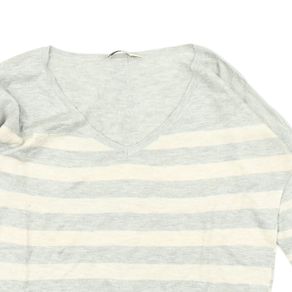 Oasis Womens Grey Striped Knit Pullover Jumper Size S
