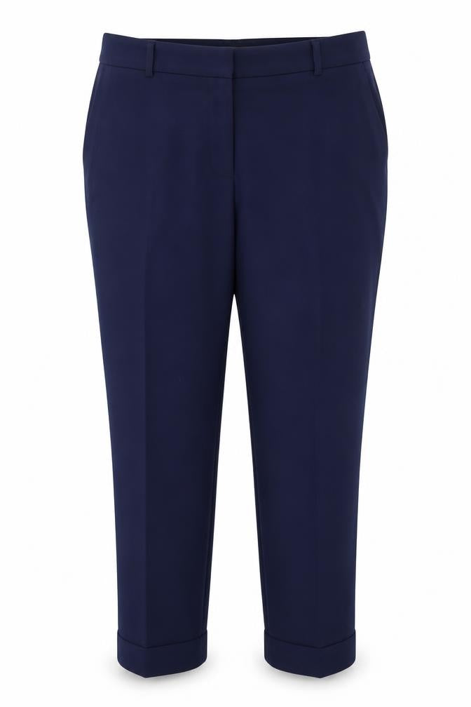 Front view of Savoir women’s blue trousers, size UK 14, 25-inch leg