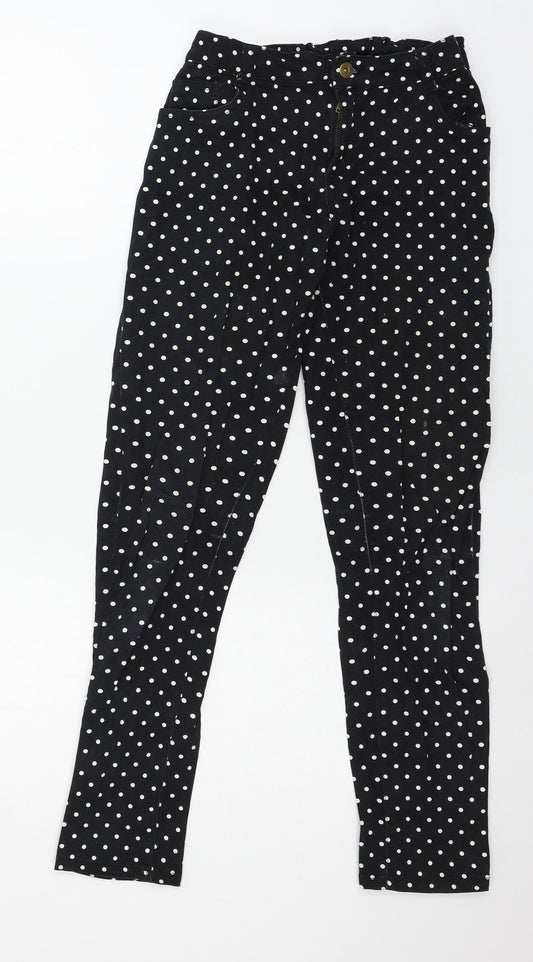 Preworn Girls Black Polka Dot Denim Skinny Jeans Size 12-13 Years