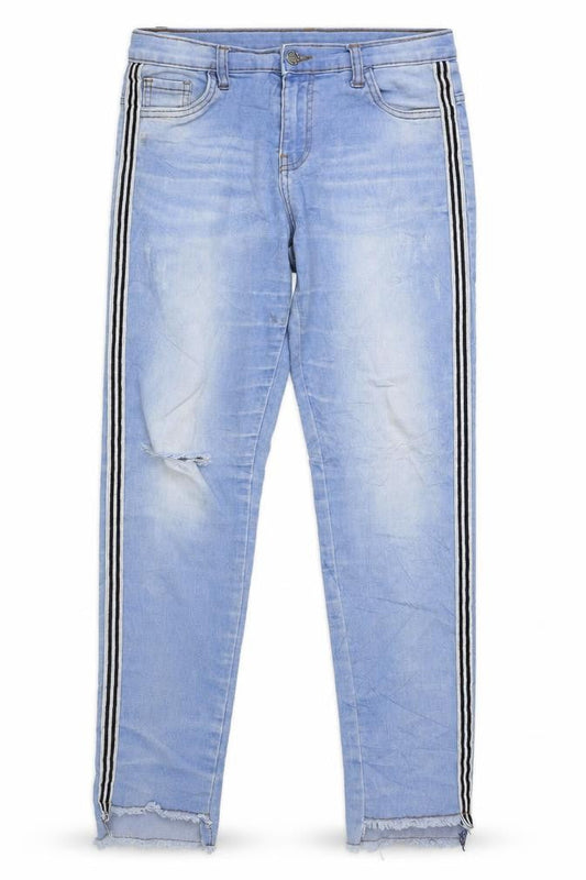 Destination Girls Blue Striped Denim Skinny Jeans Size 13 Years - Distressed