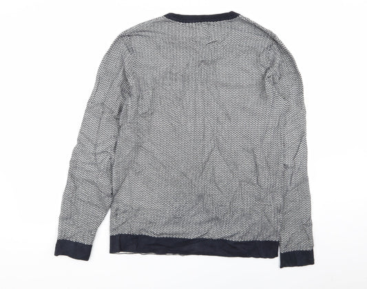 burton menswear Mens Blue Geometric  Pullover Jumper Size S