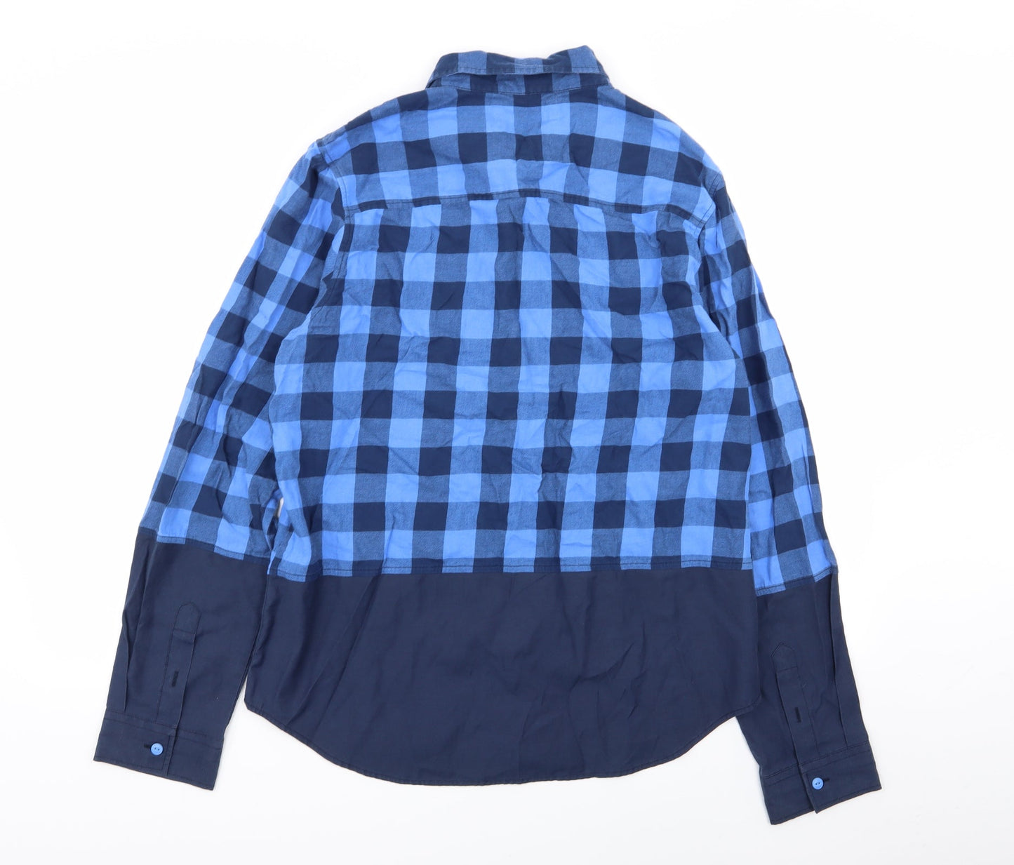 Native Youth Mens Blue Check   Button-Up Size L