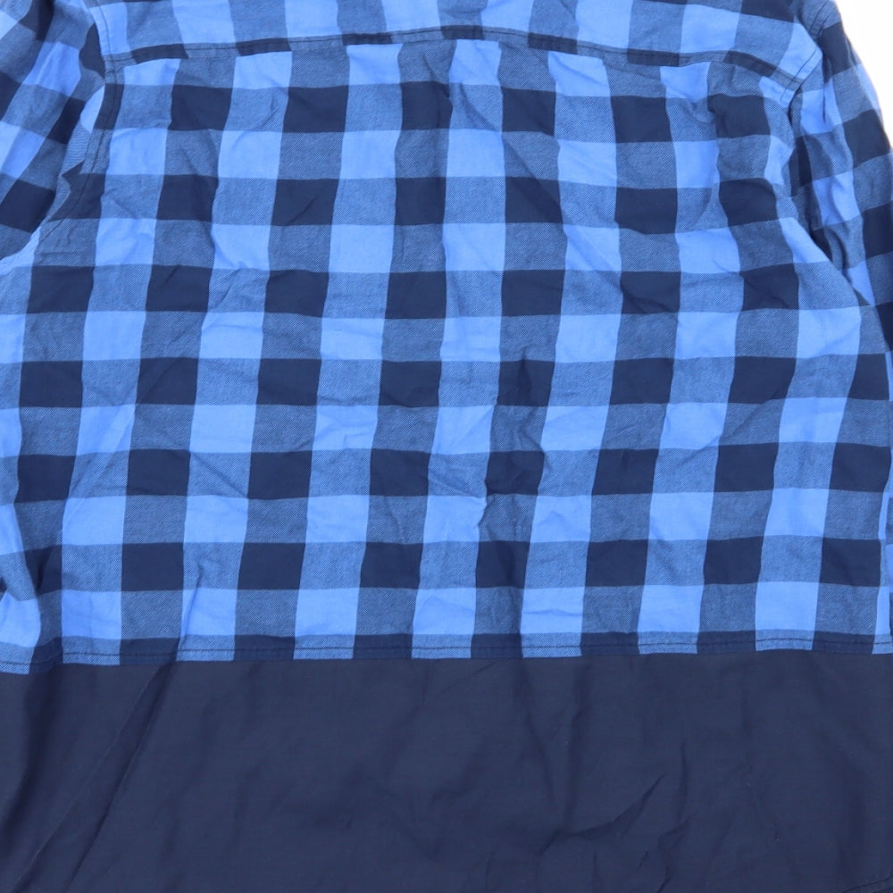 Native Youth Mens Blue Check   Button-Up Size L