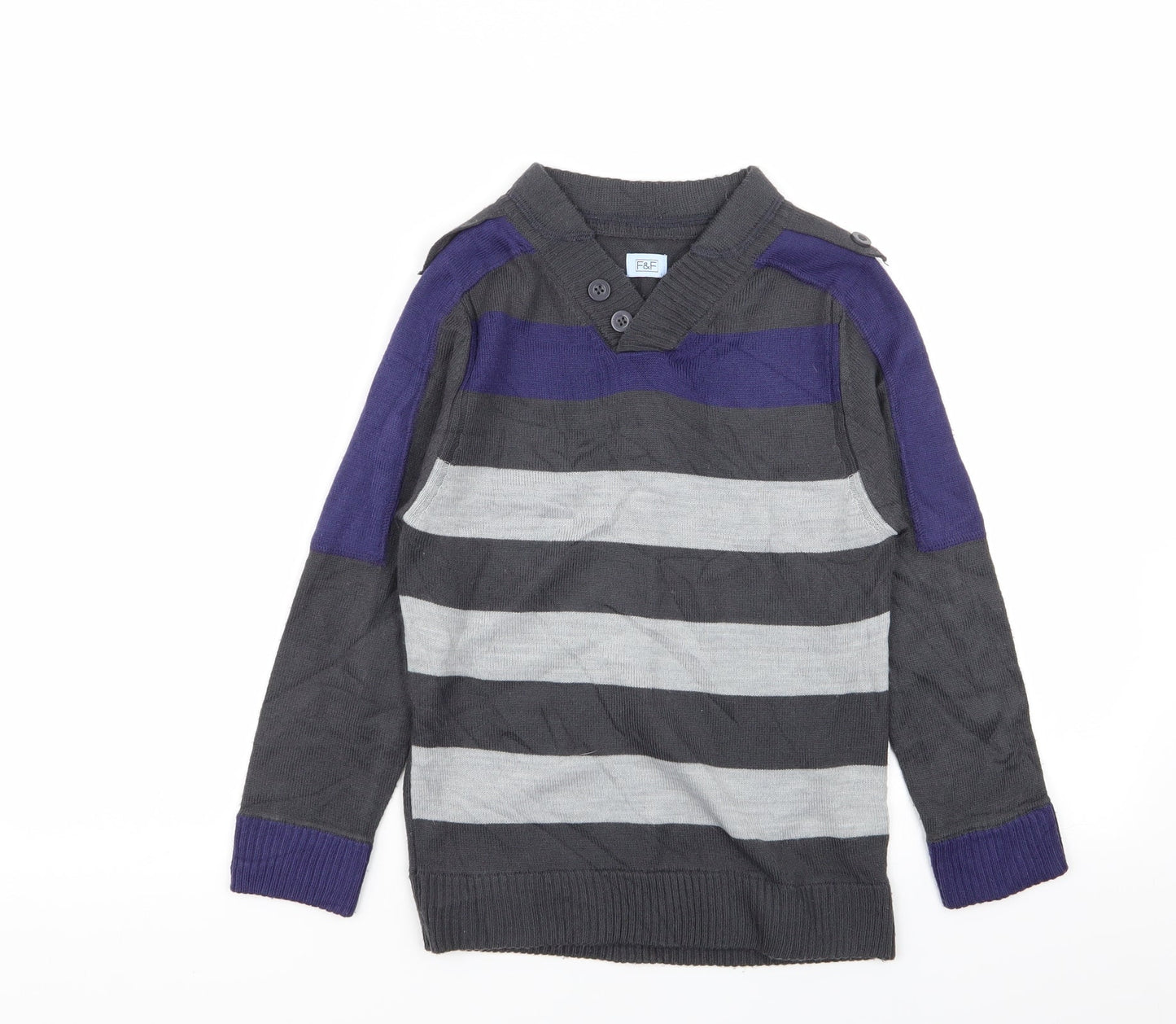 F&F Boys Multicoloured Striped  Pullover Jumper Size 6-7 Years