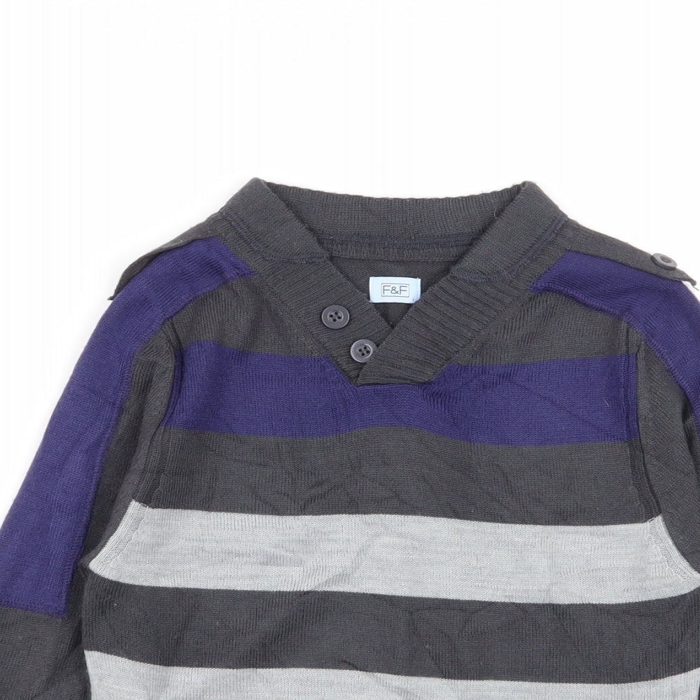 F&F Boys Multicoloured Striped  Pullover Jumper Size 6-7 Years