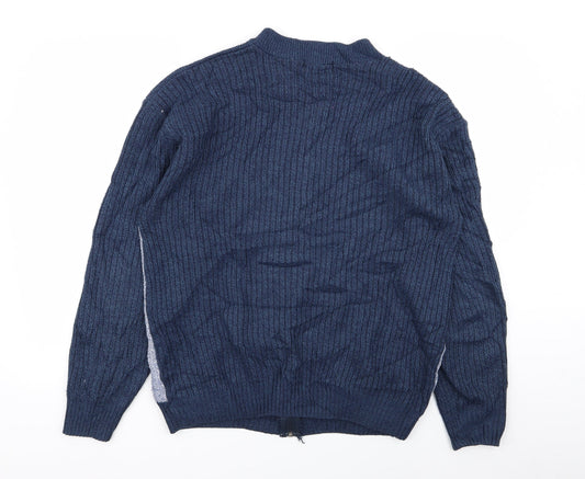Carbou Mens Blue Geometric  Full Zip Jumper Size L