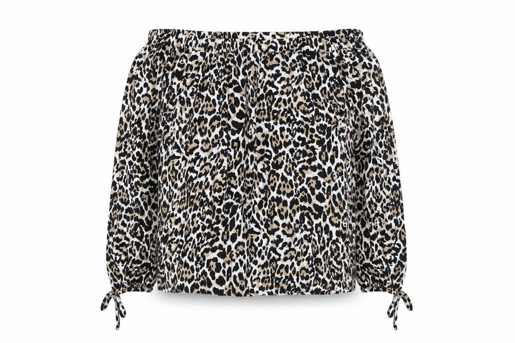 Front view of Papaya women’s brown animal print basic blouse, size UK 8