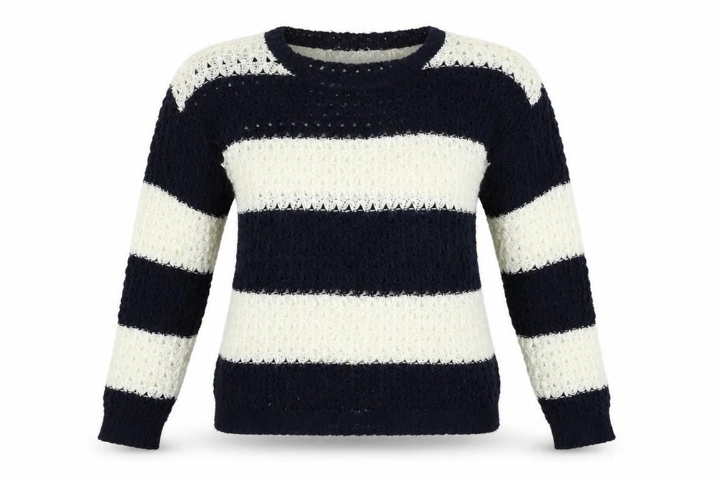 Front view of Atmosphere women’s beige striped jumper, size UK 10