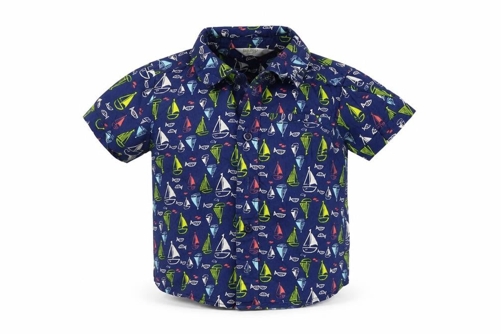 M&Co Boys Blue Geometric  Basic Button-Up Size 12-18 Months