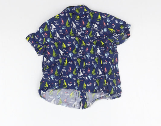 M&Co Boys Blue Geometric  Basic Button-Up Size 12-18 Months