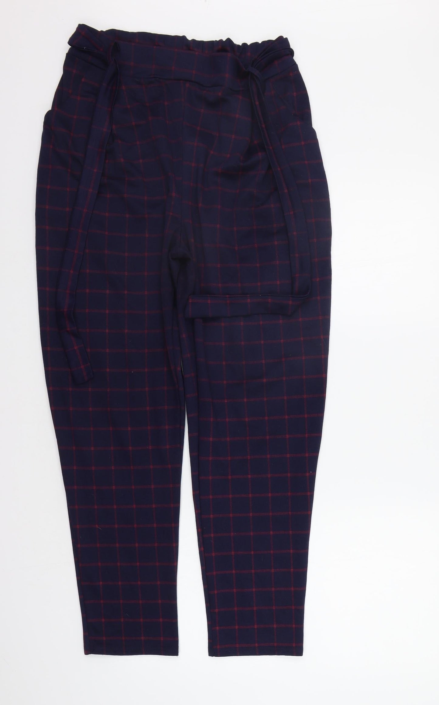 PRETTYLITTLETHING Womens Blue Check  Trousers  Size 14 L27 in