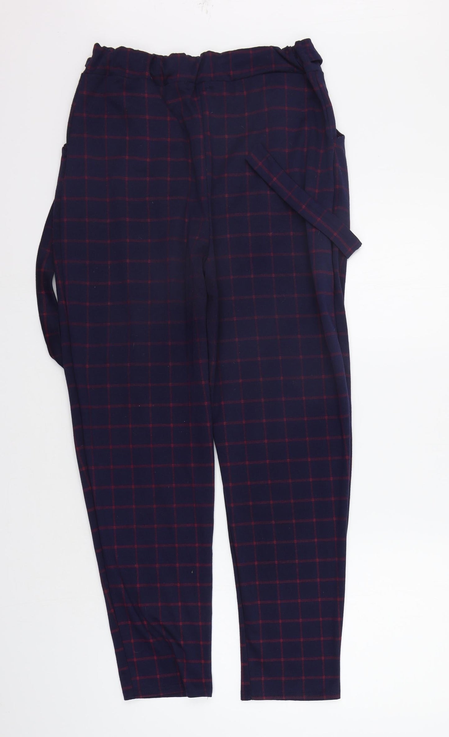PRETTYLITTLETHING Womens Blue Check  Trousers  Size 14 L27 in