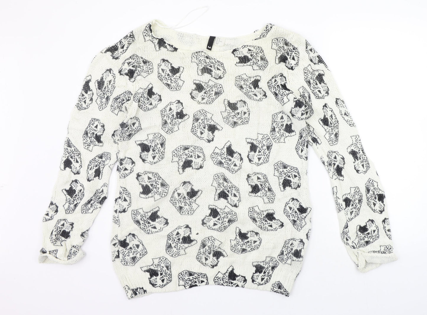 Warehouse Womens White Geometric  Pullover Jumper Size M