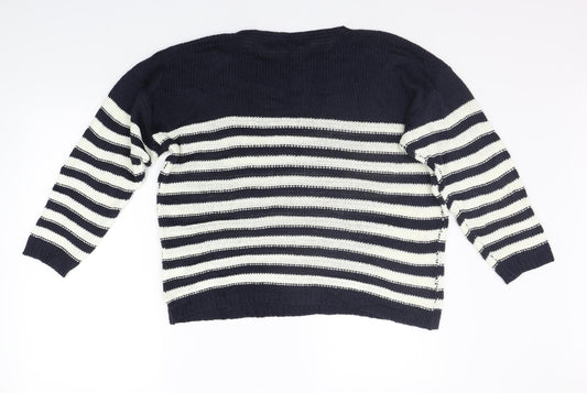 /text Womens Blue Striped  Pullover Jumper Size L