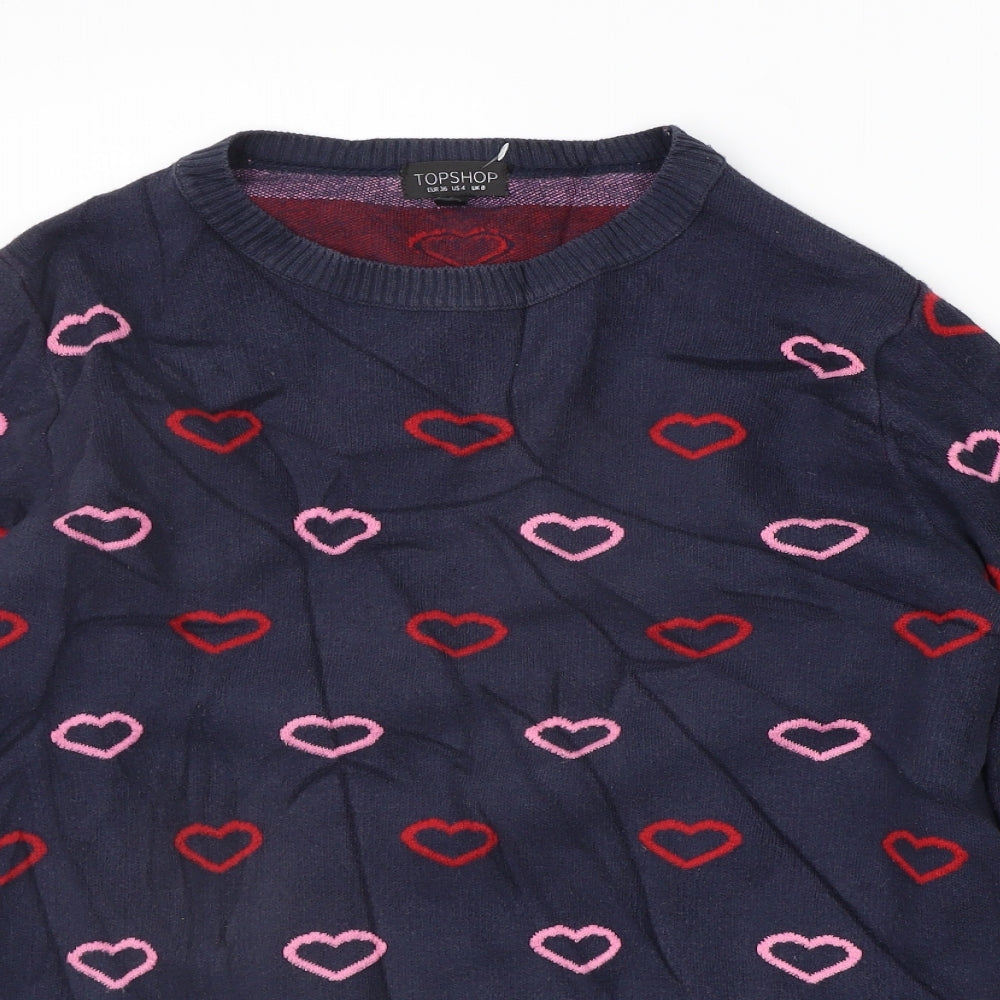 Topshop Womens Blue Geometric  Pullover Jumper Size 8