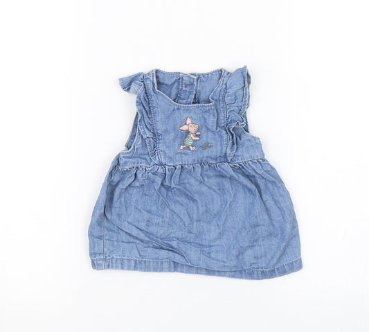 M&S Girls Blue  Denim Basic Tank Size 3-6 Months  - Winnie The Pooh