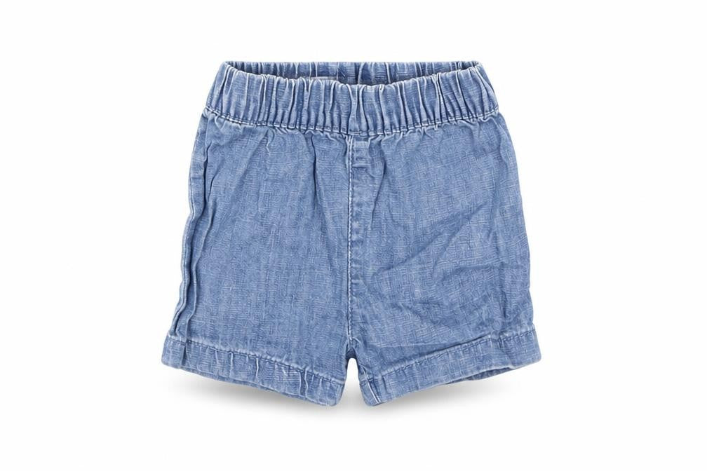 Front view of Marks & Spencer girls’ blue denim cropped trousers, size 3-6, months - shorts