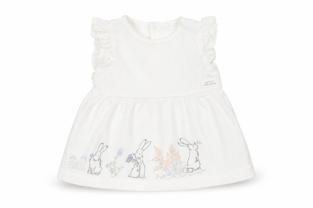 Front view of Tu girls’ white tank dress, size 3-6, months - rabbits