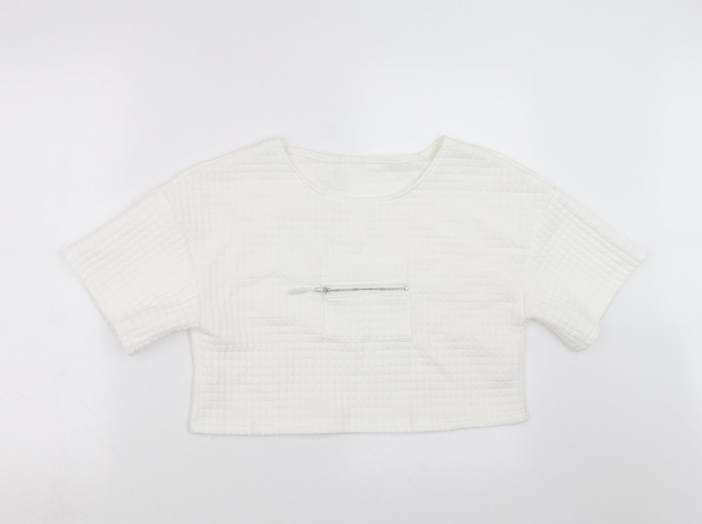 Preworn Womens White Check  Pullover Jumper Size S  - cropped