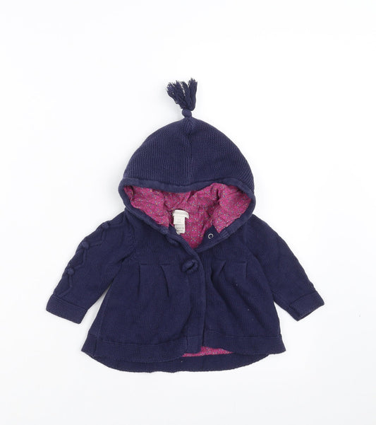 Monsoon Girls Blue  Knit Cardigan Jumper Size 3-6 Months  - hooded