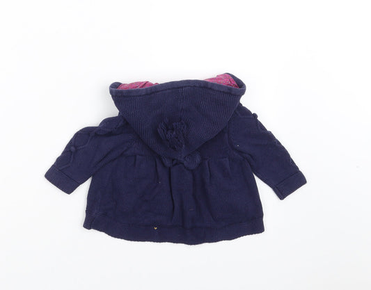 Monsoon Girls Blue  Knit Cardigan Jumper Size 3-6 Months  - hooded