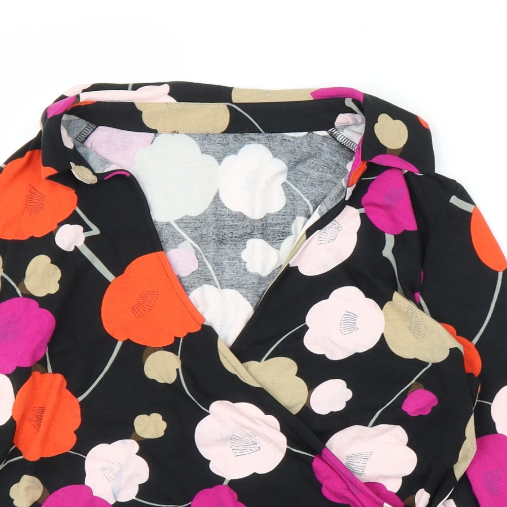 Preworn Womens Black Floral  Wrap Blouse Size S