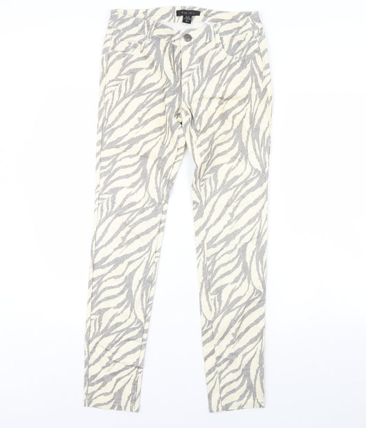 Amisu Womens Ivory Animal Print Denim Skinny Jeans Size 8 L30 in