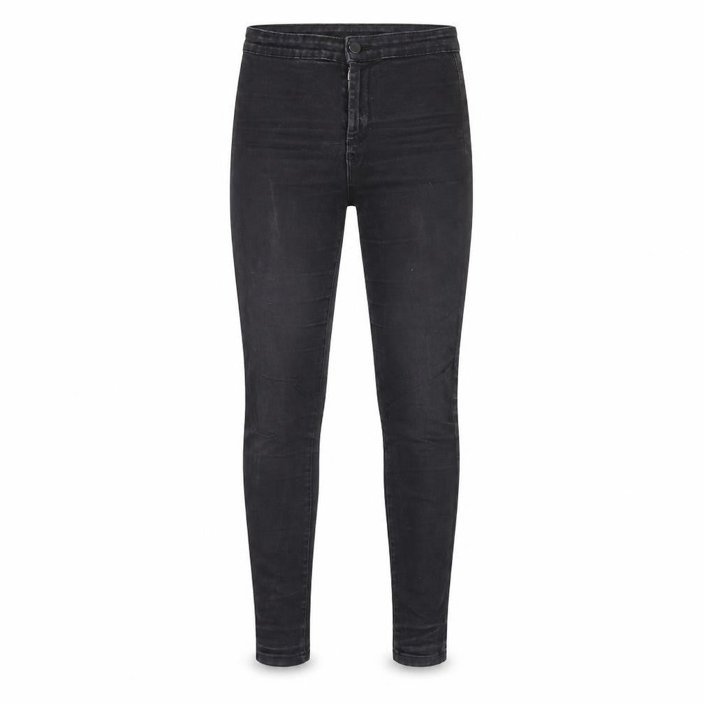 Front view of Denim & Co. women’s black denim skinny jeans, size UK 8, 29-inch leg