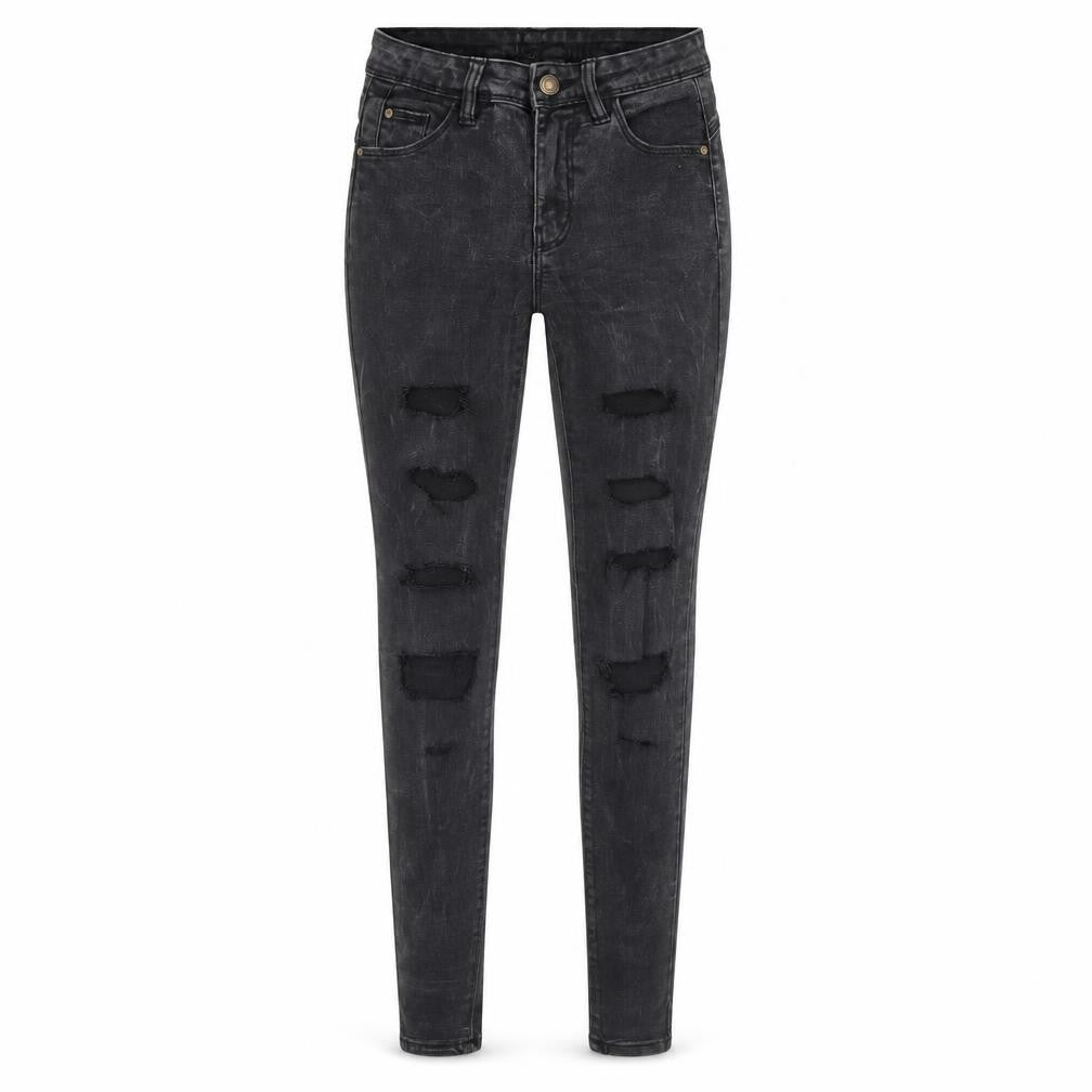 Front view of Denim & Co. women’s black denim skinny jeans, size UK 8, 28-inch leg