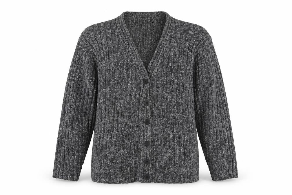 Front view of Canda women’s grey cardigan jumper, size L