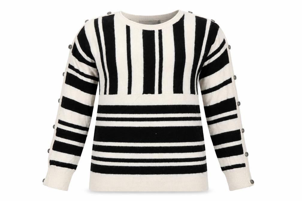 Front view of Principles women’s beige striped jumper, size UK 8