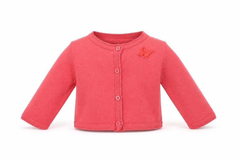 Front view of Marks & Spencer girls’ pink cardigan jumper, size 3-6, months